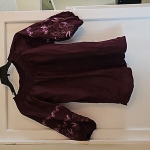 Purple cotton tunic top with flower sleeve design